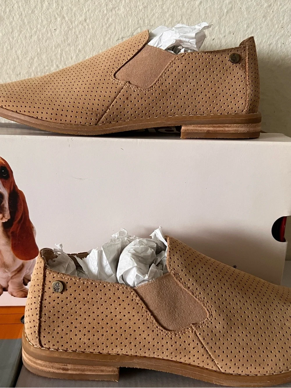Hush Puppies Men's Perforated Tan Slip-On Loafers